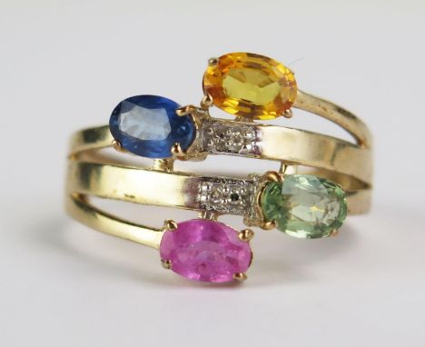 An 9ct Gold Multi Stone Ring, hallmarked, size R.75, 3.74g gross 