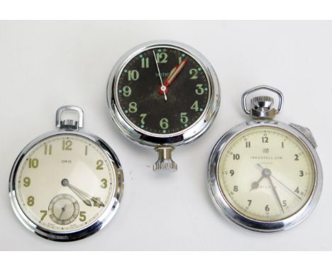 Ingersoll Triumph Pocket Watch with stopwatch function (running), Oris pocket watch (running) and Smiths pocket watch (runnin