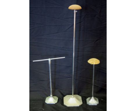 Two vintage adjustable hat stands, together with an adjustable scarf stand. (3) 