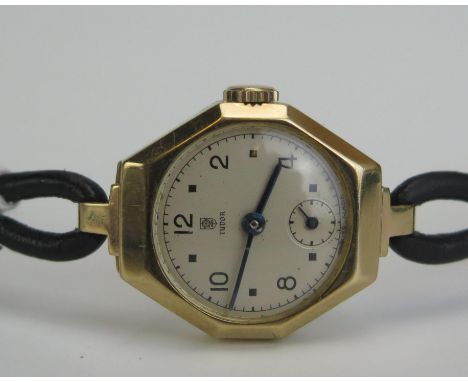 A Ladies TUDOR 9ct Gold Cased Manual Wing Wristwatch with 17 jewel movement, Chester 1948. Running 