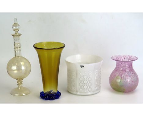 A Swedish art glass vase by Orrefors,  a glass vase, decanter and stopper, and tulip shaped vase. 