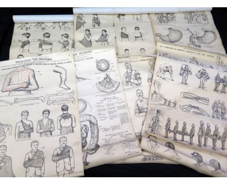 A collection of First Aid instructional posters based on Warwick &amp; Tunstall's "First To The Injure 96 x 66cm, (d and Sick