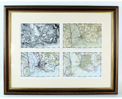 Four mounted and framed Ordnance survey maps of Exmouth dating from, 1809, 1899, 1946 and present day. 28 x 40cm 