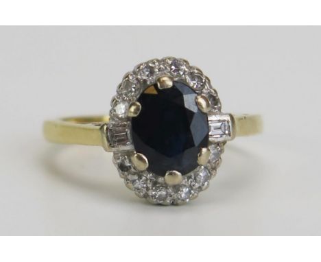 A 9ct Gold, Sapphire and Diamond Cluster Ring, 11.5x10mm head, hallmarked, size H, 3.2g 