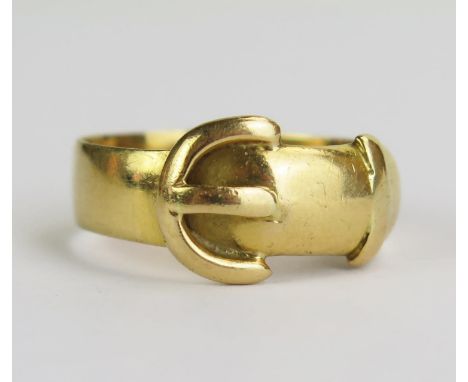 A Victorian 18ct Gold Buckle Ring, 6mm wide band, size T, London 1876, T.L?, 5.4g 