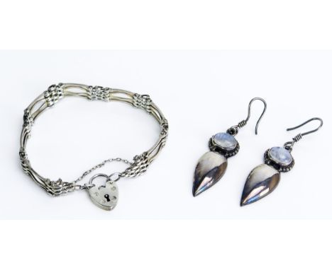 A Silver Gate Link Bracelet  and pair of silver pendant earrings, 21.91g 