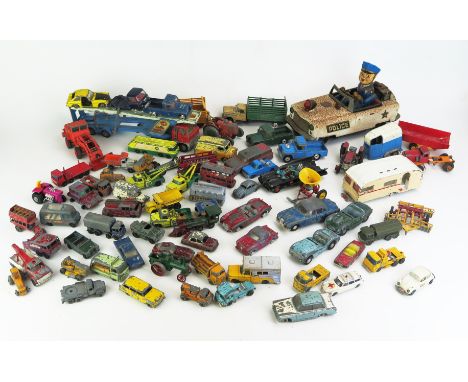 Collection of Playworn Diecast including Spot-On, Matchbox, Corgi, Dinky, Huskey etc., Fisher Price Circus Train and Doll 