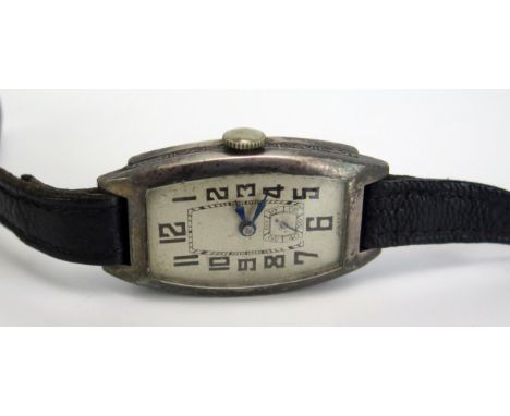 A Silver Cased Wristwatch with Elem six jewel manual wind wristwatch, London 1929 import marks. Running 