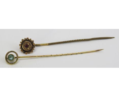 A 9ct Gold and Zircon Stick Pin (.62g) and one other 