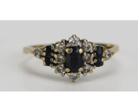 A 9ct Gold, Sapphire and CZ Ring, hallmarked, size M.5, 1.8g 