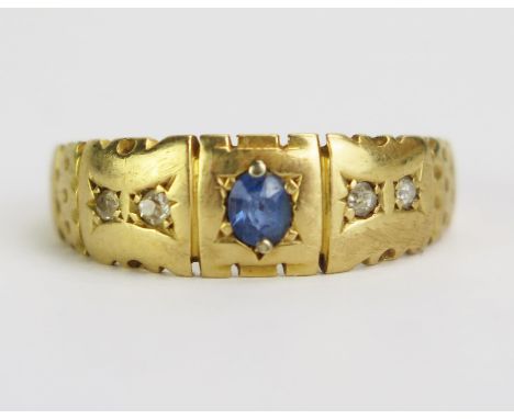 An Antique 18ct Gold, Sapphire and Old Cut Diamond Ring, size M.75, Chester 1901, 3.16g gross 