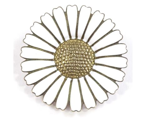 A Volmer Bahner Danish sterling vermeil silver and white enamel daisy brooch, maker's marks VB, brooch diameter 43mm, 18.4gCo