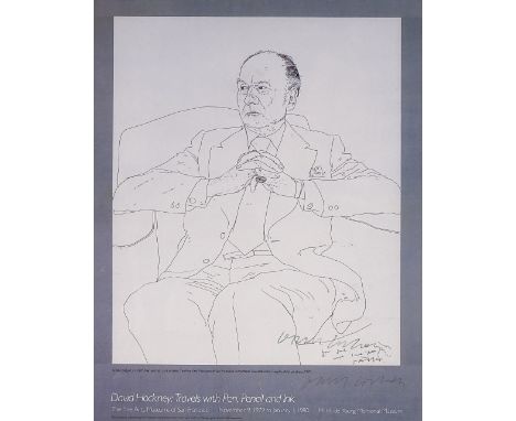 David Hockney, lithograph, portrait of John Gielgud, signed in ink and in the plate, image 10" x 8", framed 