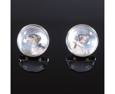 A pair of Essex Crystal sterling silver dog cufflinks, high-domed crystal, panel diameter 19.8mm, 16.1gCondition Report: Both
