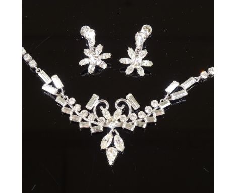 A Vintage Carl-Art sterling silver and stone set demi parure, comprising collar necklace and pair of earrings, maker's marks 