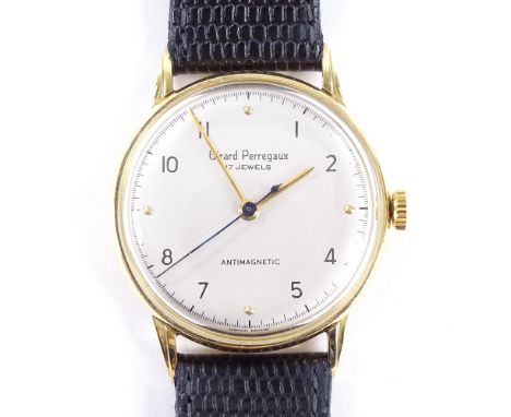 GIRARD PERREGAUX - an 18ct gold mechanical wristwatch, silvered dial with Arabic and gilt dot hour markers, centre sweep seco