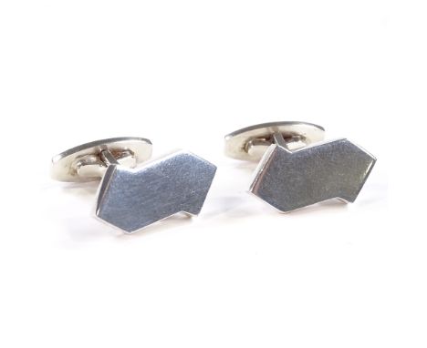A pair of Bent Knudsen Danish sterling silver cufflinks, plain form, maker's marks Bent K, panel length 22.7mm, 18.9gConditio