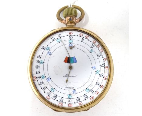 A rare French gold plated Mensor Double-Dial patent Tachymeter/Chronograph Speed Indicator open-face top-wind pocket watch, w