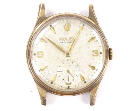 ROLEX - a 9ct Precision mechanical wristwatch head, circa 1960s, ref 12868, silvered dial with gilt quarterly Arabic numerals