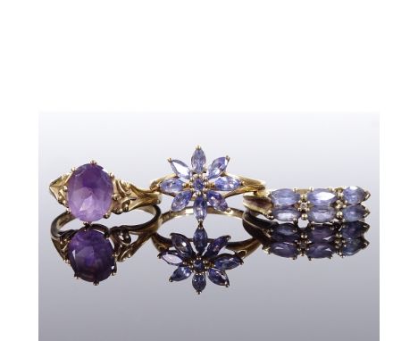 3 9ct gold stone set rings, including amethyst, all approx size T, 9.3g total (3)Condition Report: All in good original condi