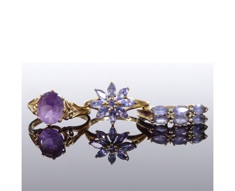 3 9ct gold stone set rings, including amethyst, all approx size T, 9.3g total (3)Condition Report: All in good original condi