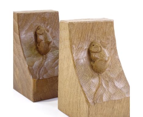 Robert Mouseman Thompson, pair of oak bookends, height 15cm 
