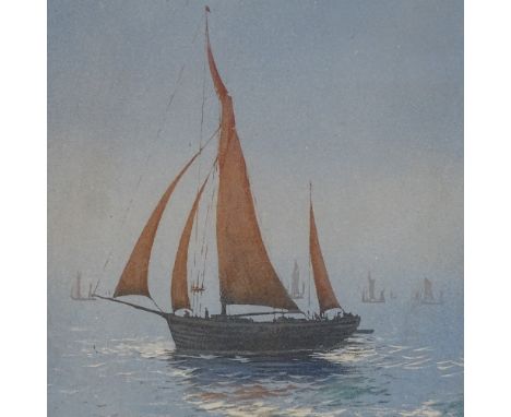 Colour lithograph, circa 1910, sailing boats, unsigned, image 10" x 8", framed 