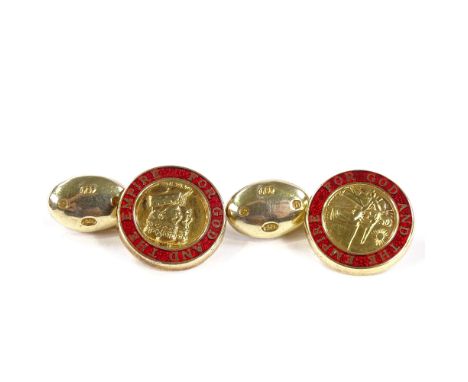 A pair of silver-gilt red enamel Most Excellent Order of the British Empire cufflinks, maker's marks FCP, hallmarks Birmingha