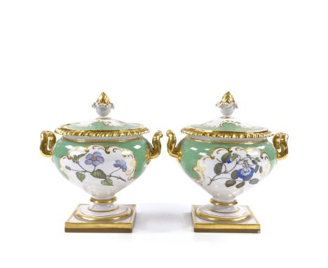 A pair of Flight Barr &amp; Barr Worcester tureens and covers, circa 1820, hand painted botanical studies with gilded decorat