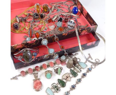 Various silver stone set jewellery, including Mexican, Eastern and ScandinavianCondition Report: All sold as seen unless spec