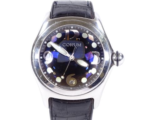 CORUM - a stainless steel Bubble Boutique Edition quartz wristwatch, black dial with quarterly eccentric Arabic numerals and 