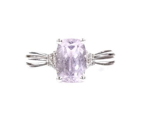 An 18ct white gold pale pink amethyst and diamond dress ring, setting height 10.2mm, size T, 5.2gCondition Report: Very good 