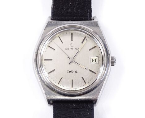 CERTINA - a stainless steel DS-4 mechanical wristwatch, brushed silver dial with baton hour markers and date aperture, 17 jew