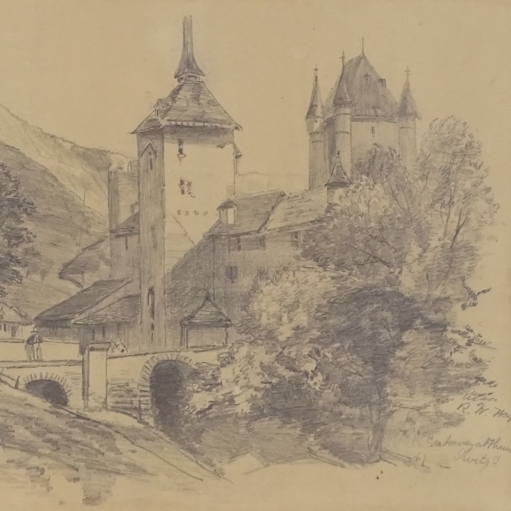 Attributed to J M W Turner, pencil drawing, gateway at Thun Switzerland ...