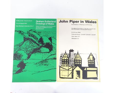 John Piper in Wales, 1964 lithograph Exhibition poster designed by Gordon House, and Graham Sutherland, drawings of Wales, 19