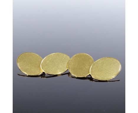 A pair of 18ct gold oval panel cufflinks, engine turned decoration, maker's marks PP Ltd, hallmarks Birmingham 1963, panel le