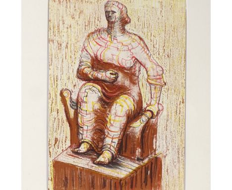 Henry Moore, original lithograph, seated figure, 1950, 11" x 8", framed 