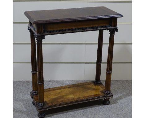 A 19th century mahogany console table with fluted Corinthian column supports, 27" x 12", height 2'7" 