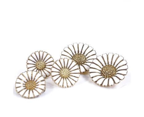 Various Danish vermeil sterling silver and white enamel daisy jewellery, comprising an Anton Michelsen brooch, pair of Volmer