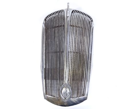 A chrome-plate radiator grill from a motor car, with enamel Union Jack emblem, overall height 78cm 
