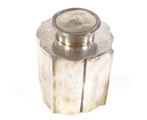 A George V silver tea caddy, of scalloped cylindrical form, maker's marks TJ (possibly Thomas Jones), hallmarks Birmingham 19