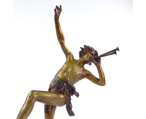 A gilt patinated spelter figure of a Classical boy playing a pipe, on 2-colour marble base, early 20th century, height 48cm 