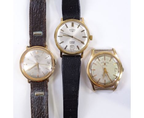3 gold plated automatic wristwatches, comprising Favre-Leuba Daymatic, Rotary and Ultra Precision, first two working, (3)Cond