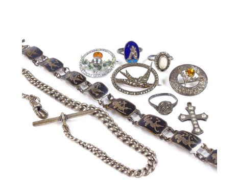 Various silver jewellery, including enamelled thistle brooch, Thai bracelet etc, 65g totalCondition Report: Lot sold as seen 