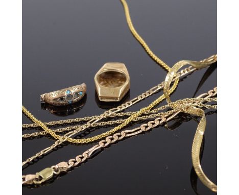 Various 9ct gold jewellery, including necklace and chains, 22.3g totalCondition Report: Lot sold as seen unless specific item