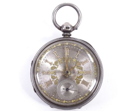 A 19th century silver-cased open-face key-wind pocket watch, by J W Ramsay of Felling on Tyne, silvered dial with applied gol