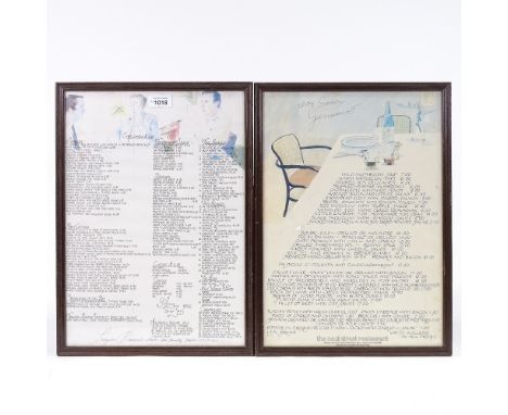 David Hockney, 4 menu card prints, including Langans Brasserie and Maxim's, framed (4) 