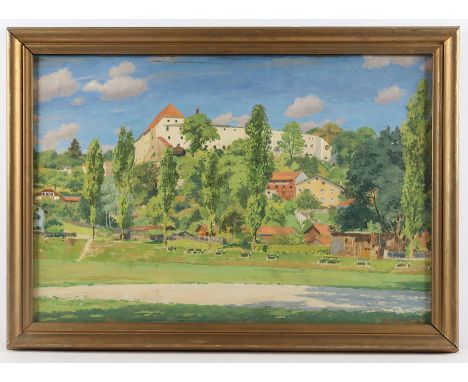 SATTLER, B. (Maler M.20.Jh.), "Burgansicht", Gouache/Papier, 40 x 57,5, unten rechts signiert, R.