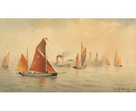 PERKINS, Loftus Patton (1868-1940), "Schiffe am Pier", Aquarell/Tusche/Papier, 19 x 34 (Passepartoutausschnitt), unten rechts