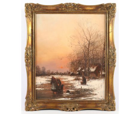 RASENBERGER, Gernot (*1943), "Winterliche Niederrheinlandschaft im Abendrot", Öl/Lwd., 50 x 40, unten links signiert, R.